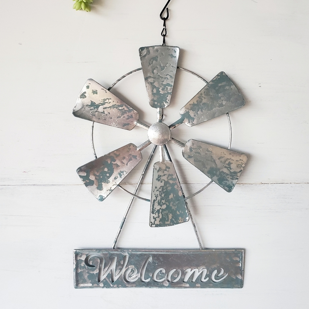 Spinning Farmhouse Metal Windmill Sign